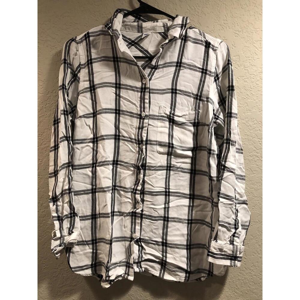 Old Navy Black White Plaid Button Down Long Sleeve Shirt Women's Size M